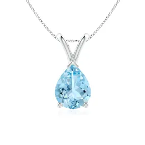 1 CT. Pear Shape Aquamarine Solitaire V-Bale Pendant