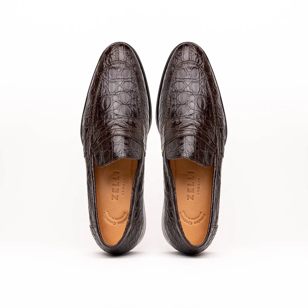 11-201-NIC ROMA Crocodile Penny Loafer, Nicotine