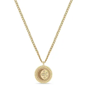 14k Medium Celestial Protection Medallion with Diamonds on Small Curb Chain