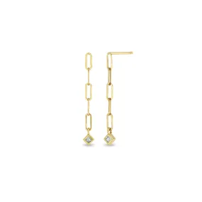 14k Paperclip Chain with Princess Diamond Drop Earrings