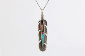 18.5" Pete Sanchez 925 Silver Stone Inlay Feather Necklace (14.63g.)