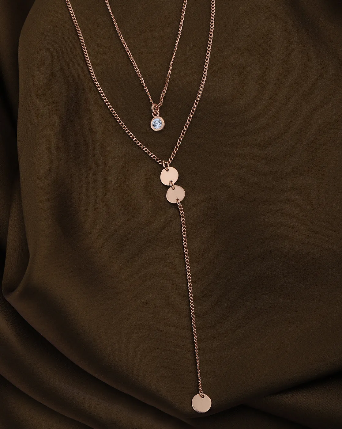 18kt Rose Gold Plated with CZ Double Chain Lariat Necklace for women