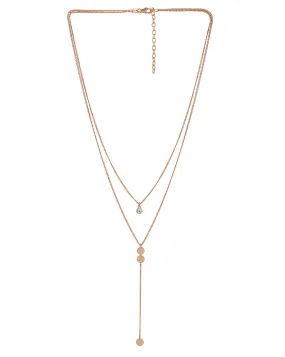 18kt Rose Gold Plated with CZ Double Chain Lariat Necklace for women