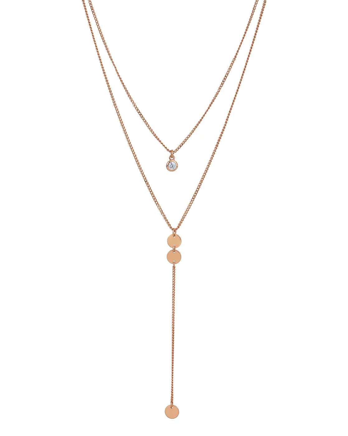 18kt Rose Gold Plated with CZ Double Chain Lariat Necklace for women