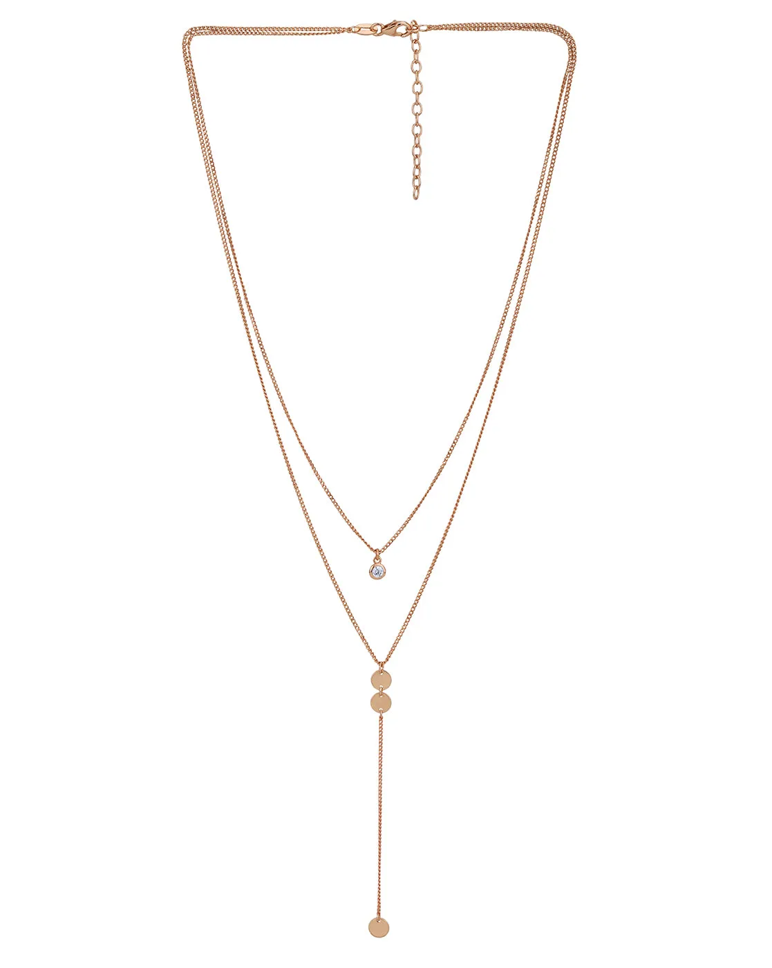 18kt Rose Gold Plated with CZ Double Chain Lariat Necklace for women