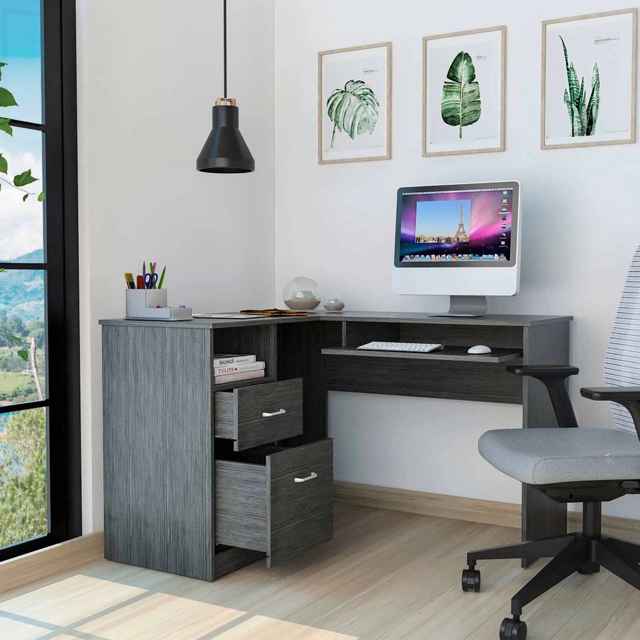 41 Gray L Shape Computer Desk