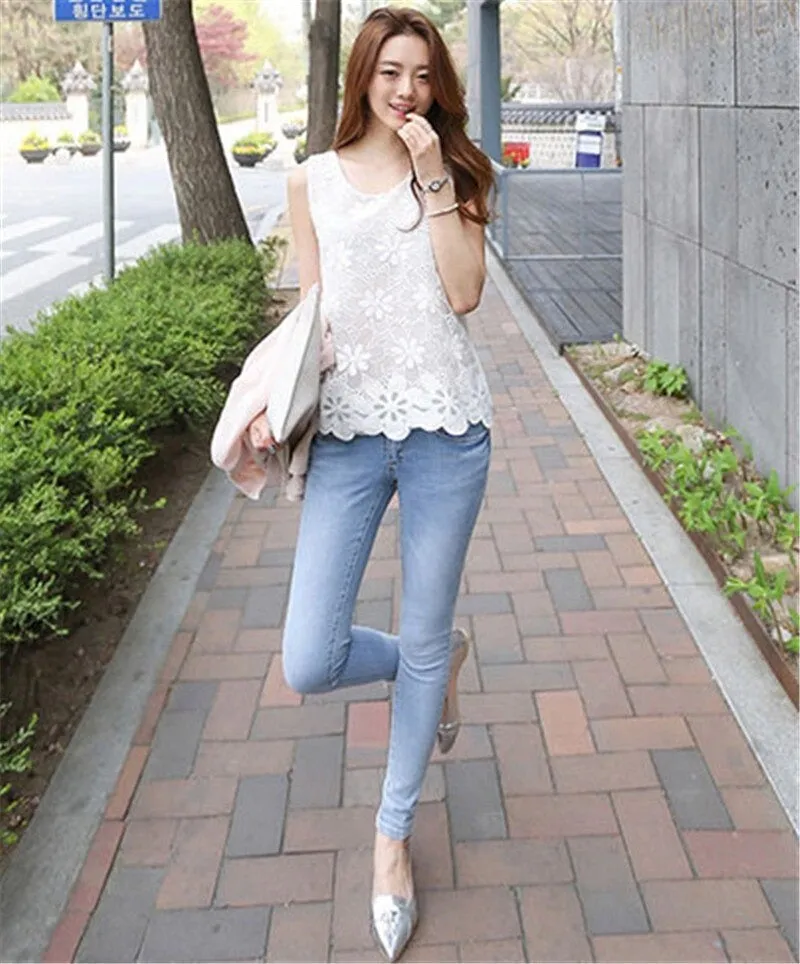 6XL Women's Summer Fashion Lace Sleeveless Crochet Blouse Shirt