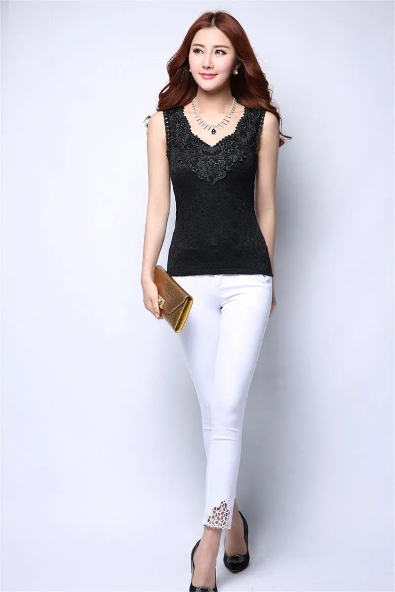 6XL Women's Summer Fashion Lace Sleeveless Crochet Blouse Shirt