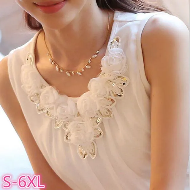 6XL Women's Summer Fashion Lace Sleeveless Crochet Blouse Shirt