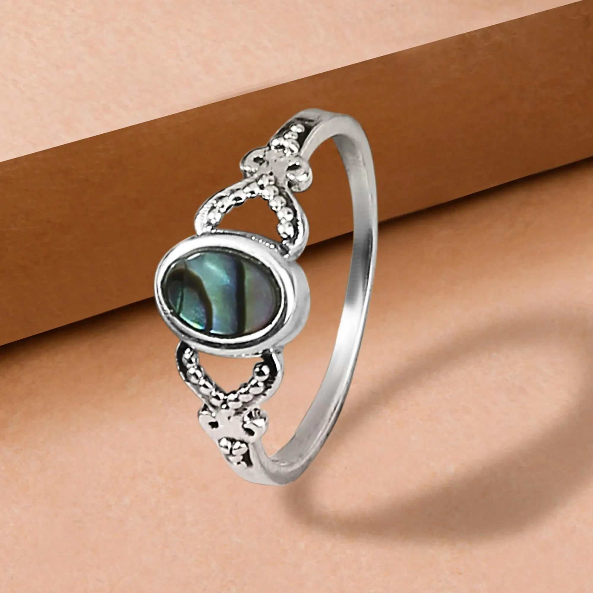 925 Pure Sterling Silver Abalone Oxidised Ring Silver For Women-Large