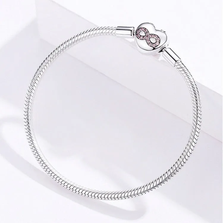 925 Sterling Silver Heart Shape Snake Chain Bangle Bracelet for Women