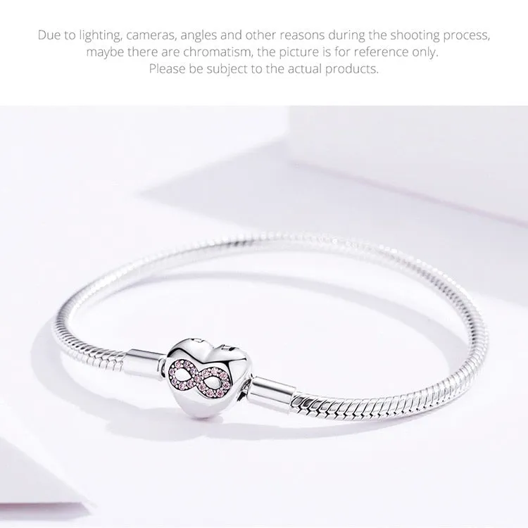 925 Sterling Silver Heart Shape Snake Chain Bangle Bracelet for Women