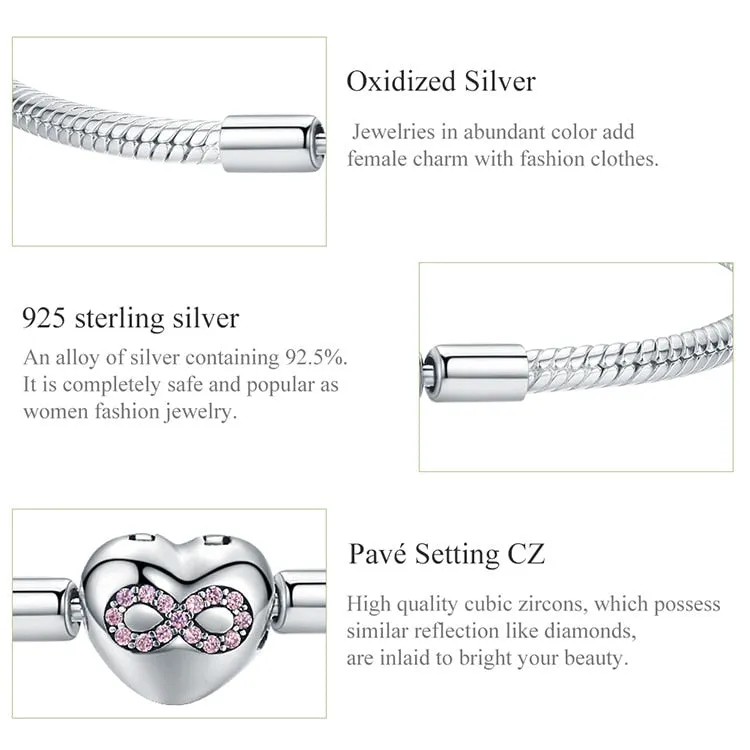 925 Sterling Silver Heart Shape Snake Chain Bangle Bracelet for Women