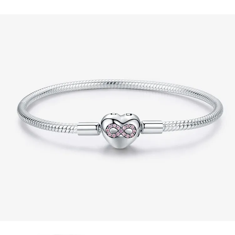 925 Sterling Silver Heart Shape Snake Chain Bangle Bracelet for Women