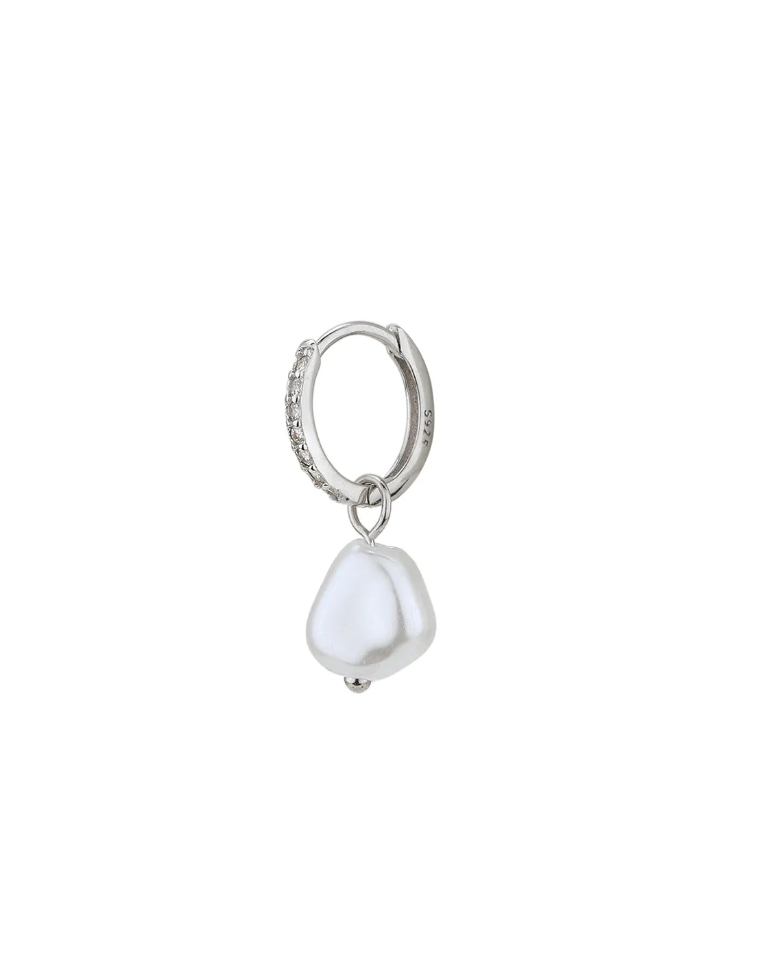 925 Sterling Silver Rhodium Plated with Pearl Hoop Earring for women