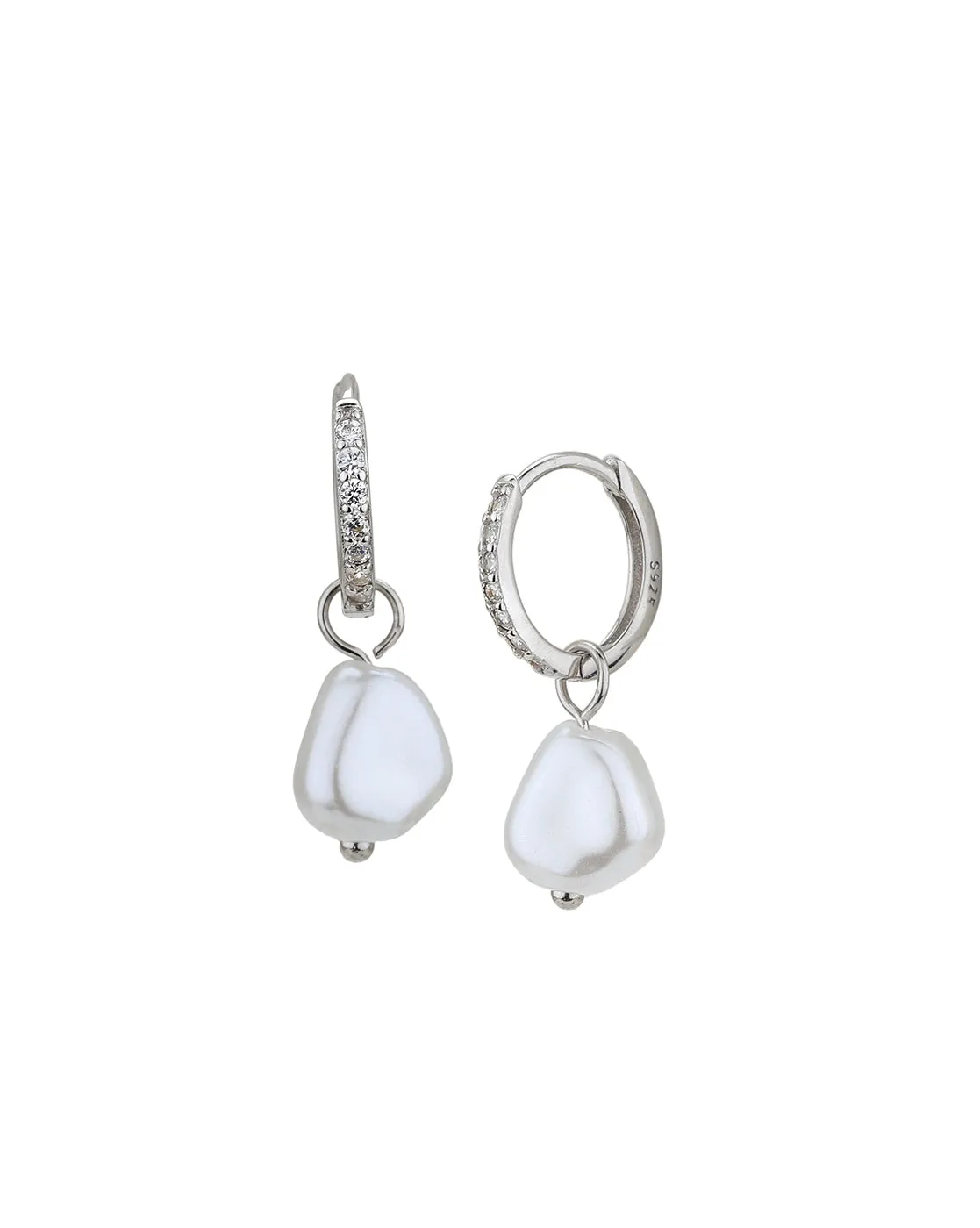 925 Sterling Silver Rhodium Plated with Pearl Hoop Earring for women