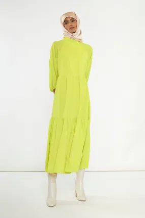 Acid-Yellow Open Back Tiered Midi-Dress