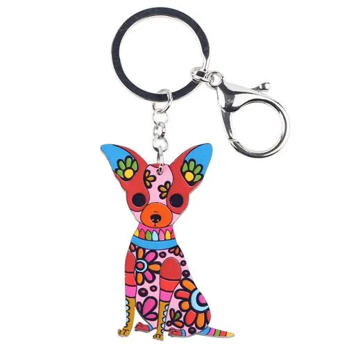 Acrylic Chihuahua Dog Key Chain Pom Bag Charm Gift for Women