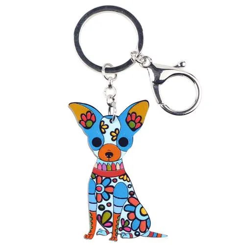 Acrylic Chihuahua Dog Key Chain Pom Bag Charm Gift for Women