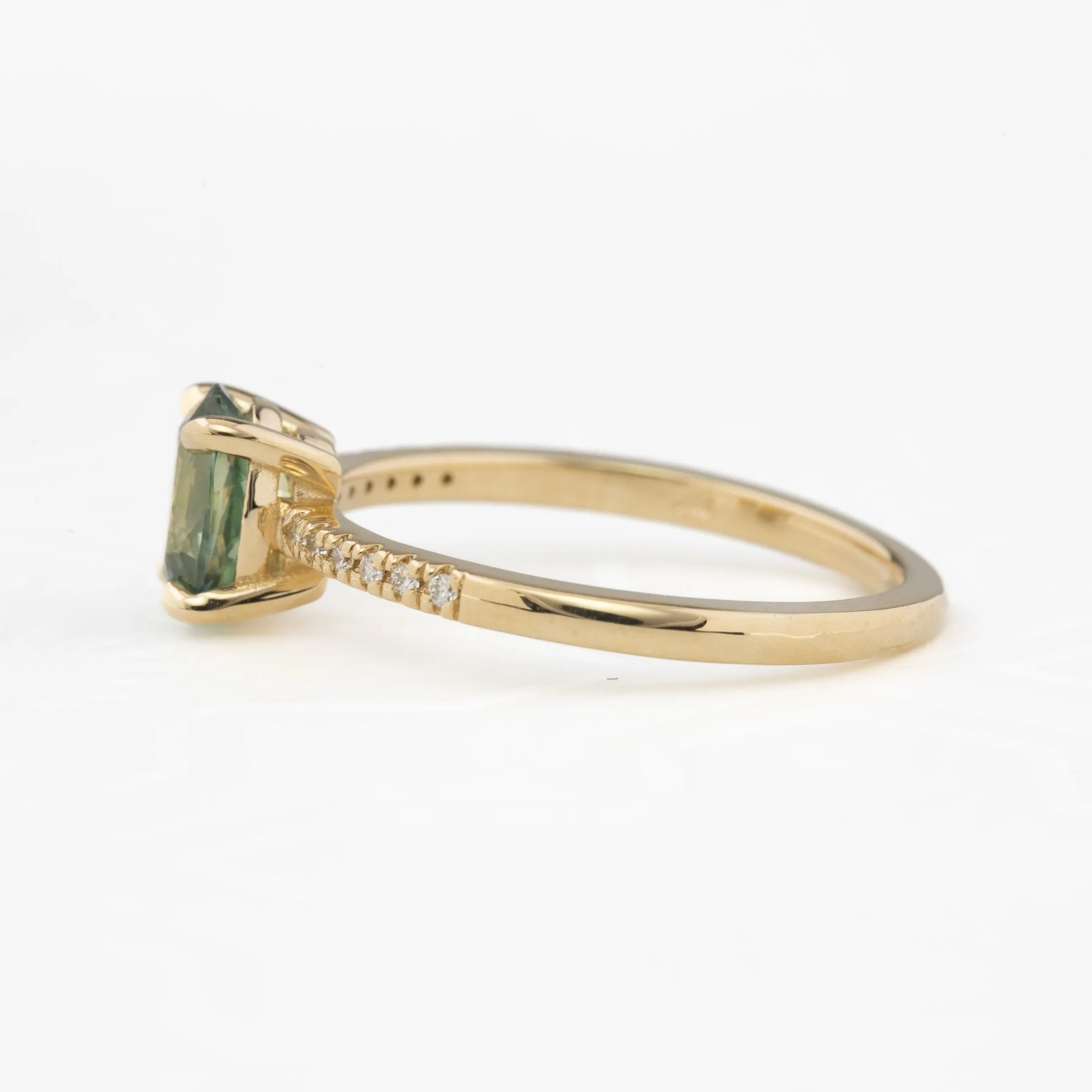 Audrey Ring 1.20ct Light Blue Green Montana Sapphire, 14k Yellow Gold (One of a kind)