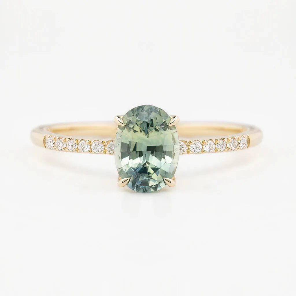 Audrey Ring 1.25ct Light Blue Green Montana Sapphire, 14K Yellow Gold (One of a kind)