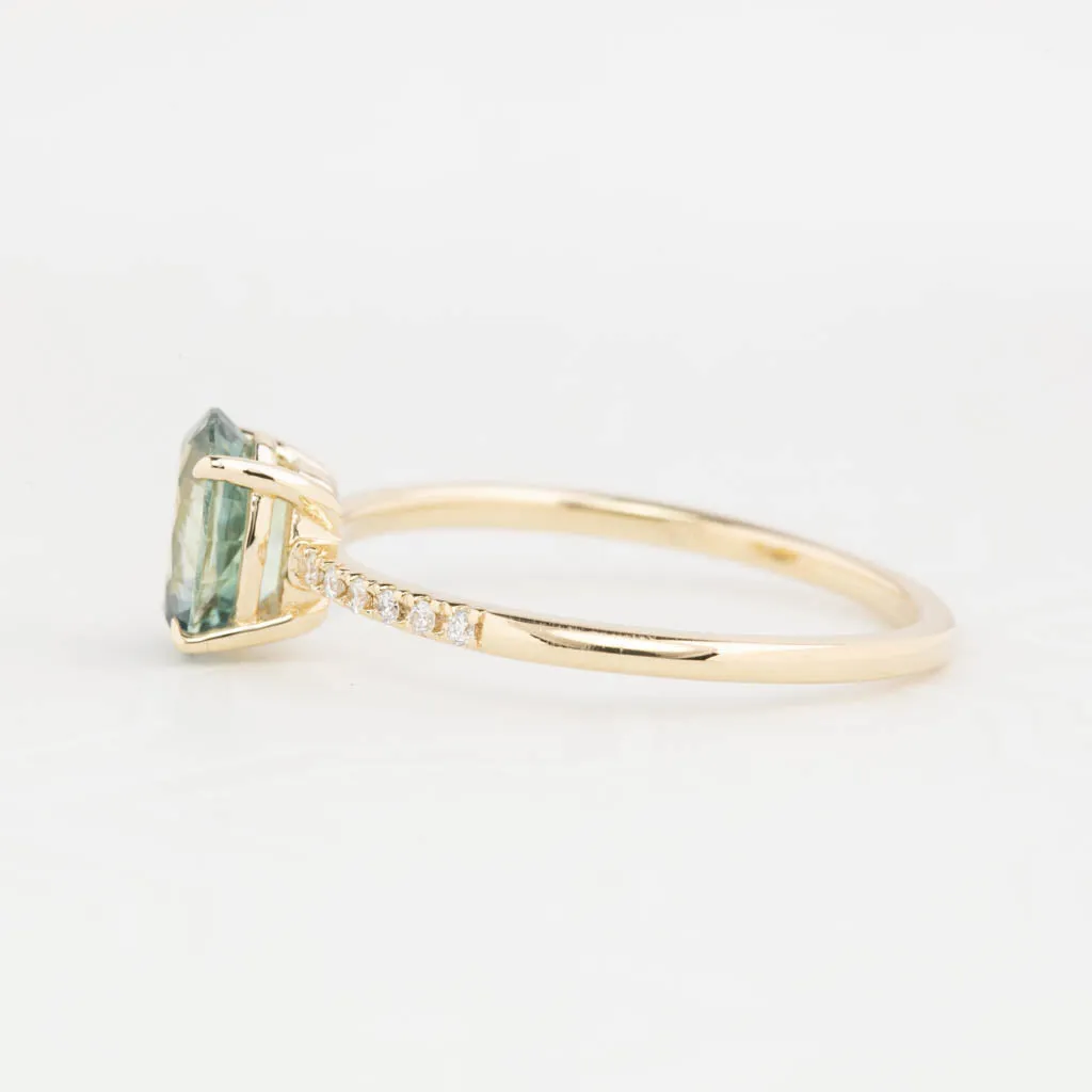 Audrey Ring 1.25ct Light Blue Green Montana Sapphire, 14K Yellow Gold (One of a kind)