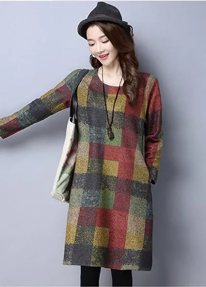 Autumn Winter Women's Thick Warm Long Sleeve Cotton Loose Dress