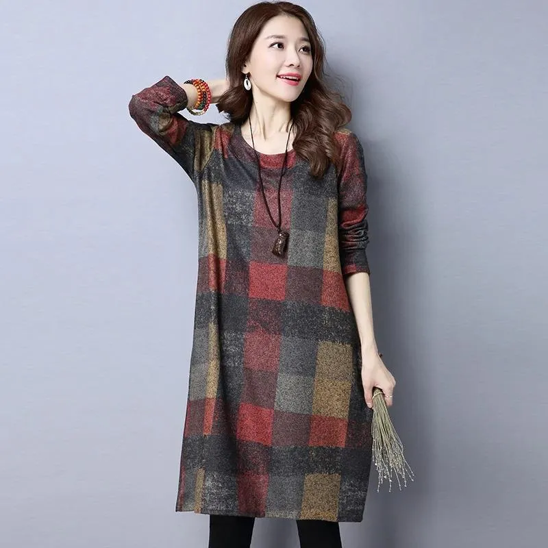 Autumn Winter Women's Thick Warm Long Sleeve Cotton Loose Dress