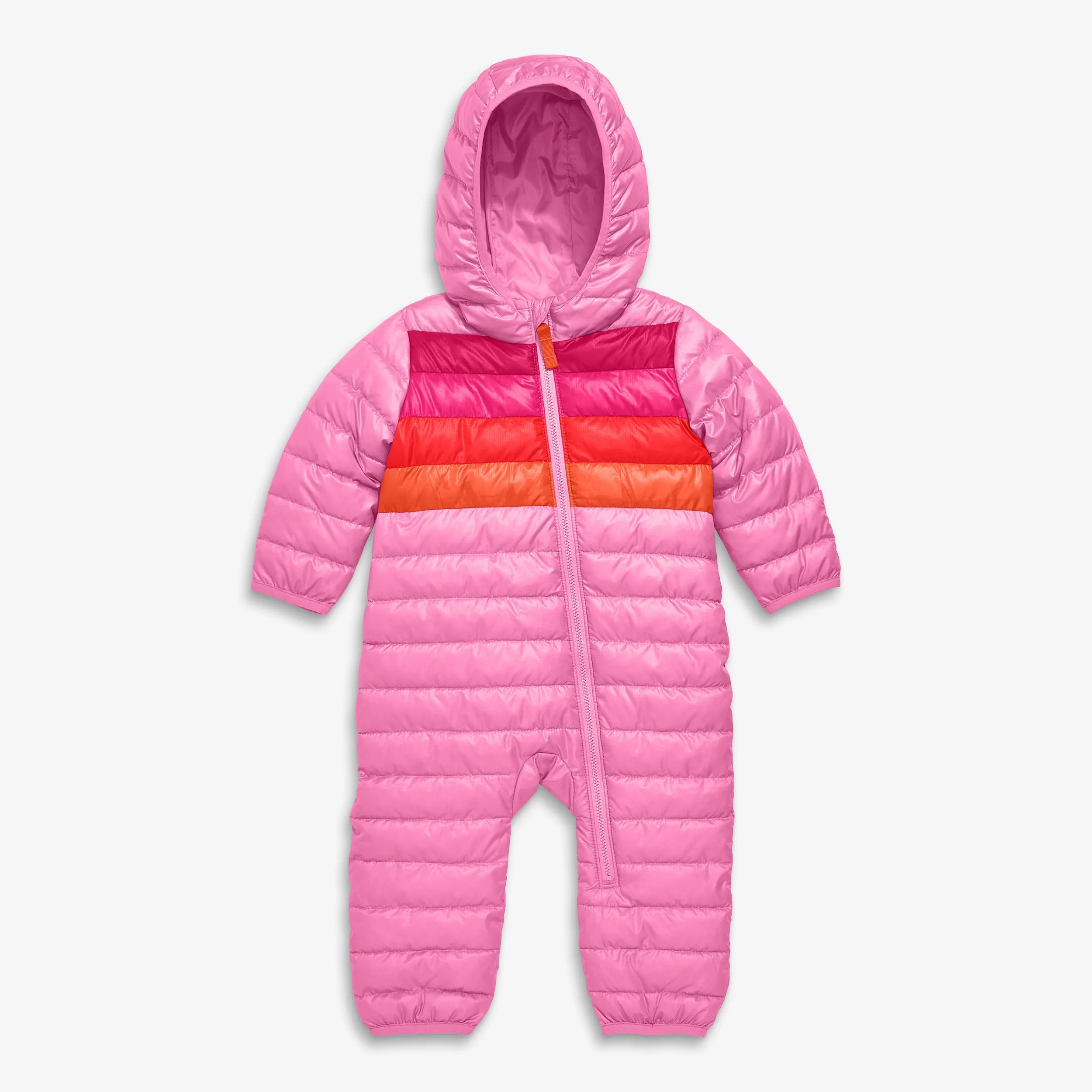 Baby lightweight puffer suit in rainbow stripe