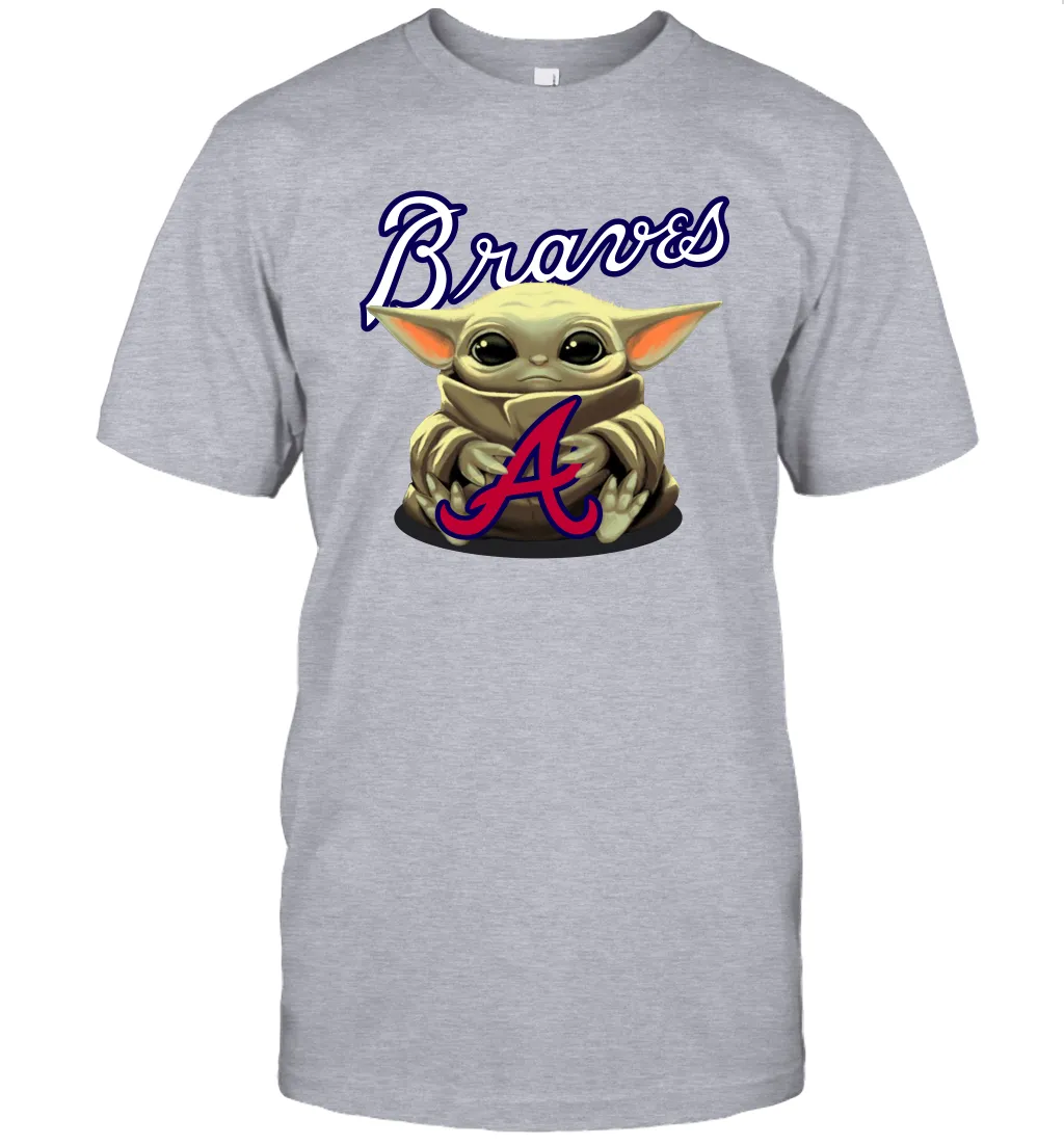 Baby Yoda Hugs Loves The Atlanta Braves Baseball Mens T-Shirt