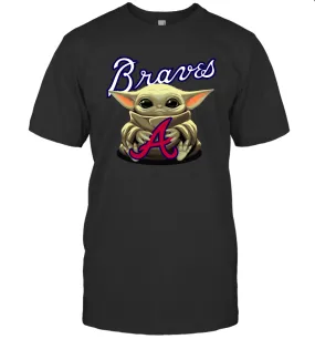 Baby Yoda Hugs Loves The Atlanta Braves Baseball Mens T-Shirt