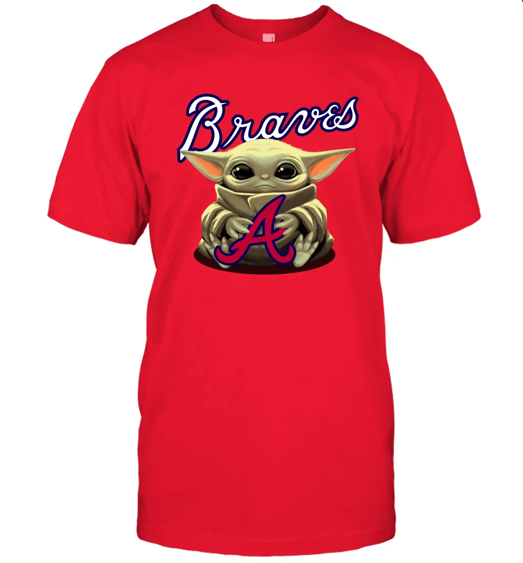 Baby Yoda Hugs Loves The Atlanta Braves Baseball Mens T-Shirt