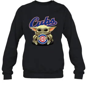 Baby Yoda Hugs Loves The Chicago Cubs Baseball Adult Sweatshirt