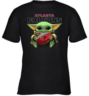 Baby Yoda Loves The Atlanta Falcons Star Wars Baby Yoda Hugs Falcons NFL Youth T-Shirt