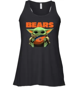 Baby Yoda Loves The Chicago Bears Star Wars Baby Yoda Hugs Bears NFL Womens Racerback Tank Top