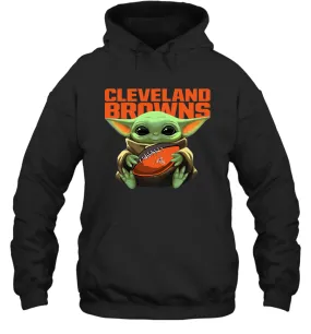 Baby Yoda Loves The Cleveland Browns Star Wars Baby Yoda Hugs Browns NFL Adult Hoodie Sweatshirt