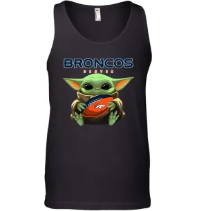 Baby Yoda Loves The Denver Broncos Star Wars Baby Yoda Hugs Broncos NFL Mens Tank Top