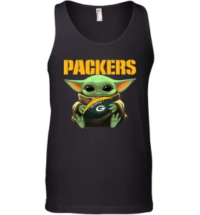 Baby Yoda Loves The Green Bay Packers Star Wars Baby Yoda Hugs Packers NFL Mens Tank Top