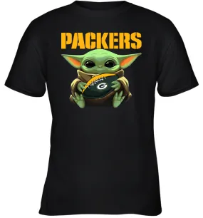 Baby Yoda Loves The Green Bay Packers Star Wars Baby Yoda Hugs Packers NFL Youth T-Shirt