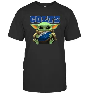 Baby Yoda Loves The Indianapolis Colts Star Wars Baby Yoda Hugs Colts NFL Mens T-Shirt