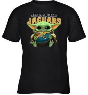 Baby Yoda Loves The Jacksonville Jaguars Star Wars Baby Yoda Hugs Jaguars NFL Youth T-Shirt