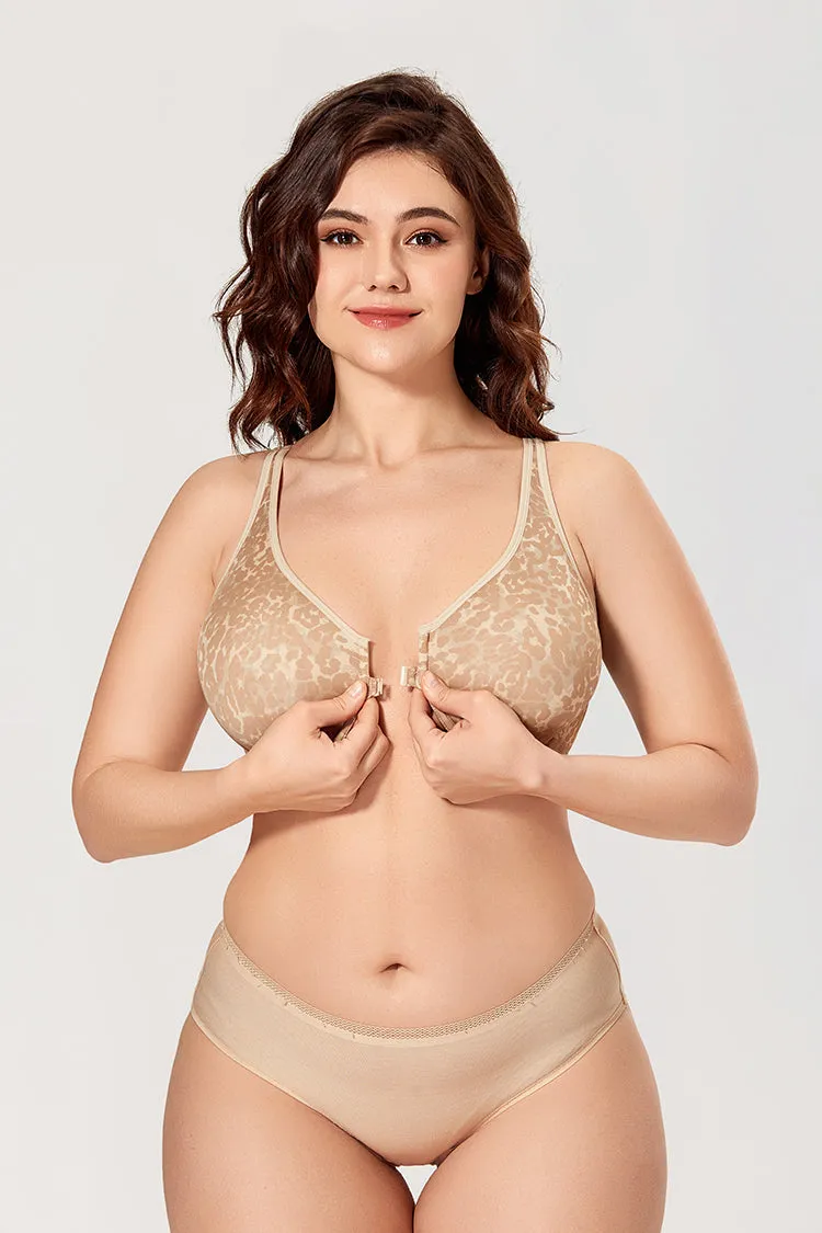 Beige Cloud Front Closure Plus Size Unlined Seamless Bra for Women