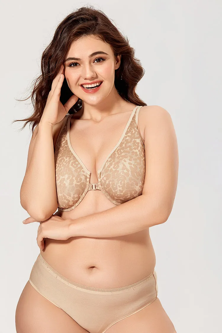 Beige Cloud Front Closure Plus Size Unlined Seamless Bra for Women