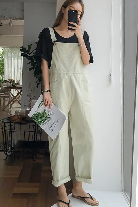 Beige Cotton Casual Jumpsuits Korean Womens Fashion