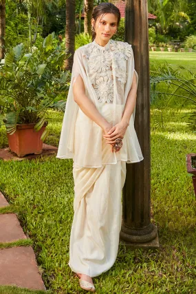 Beige Saree Drape Skirt and Cape Set