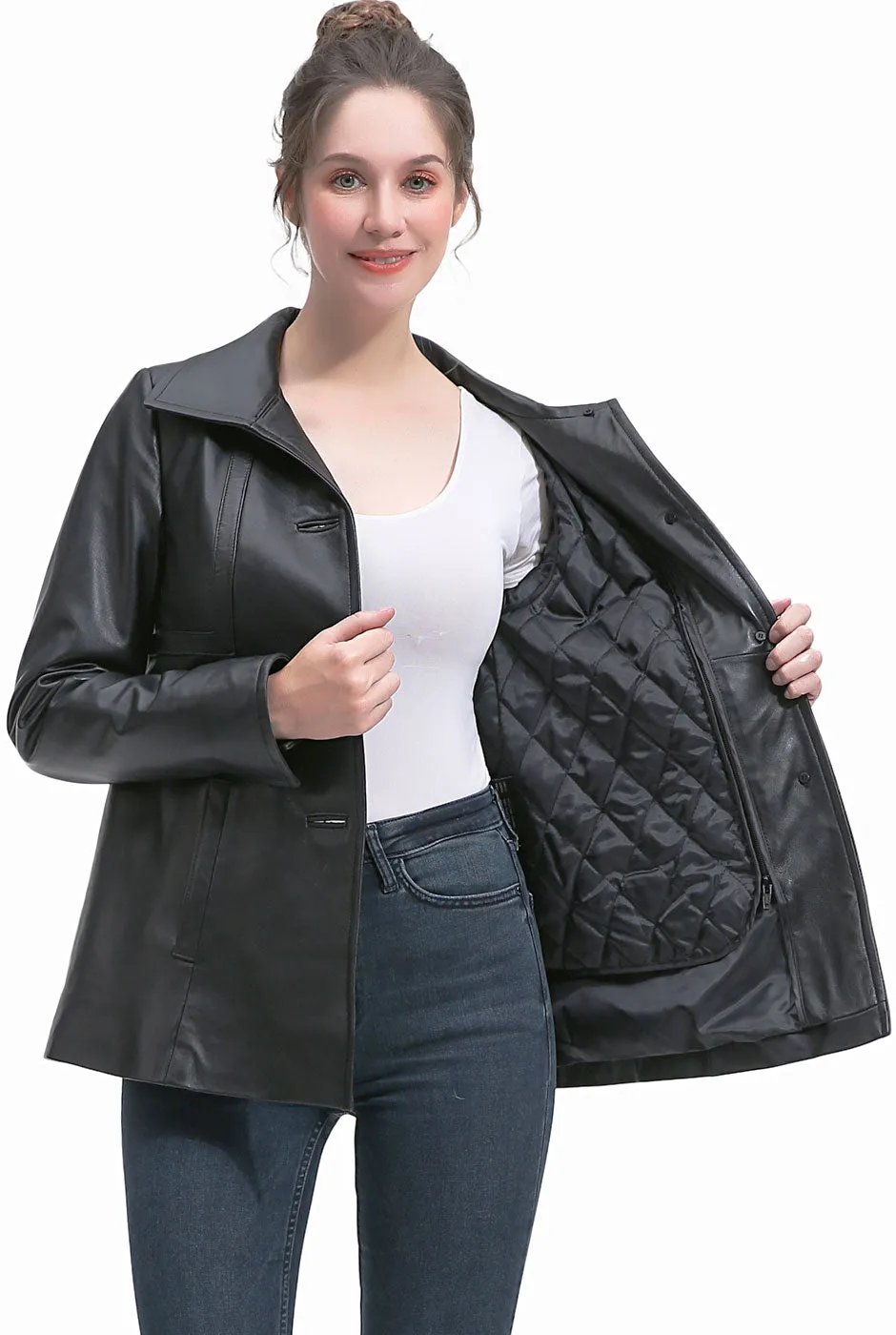 BGSD Women Pearl Lambskin Leather Jacket