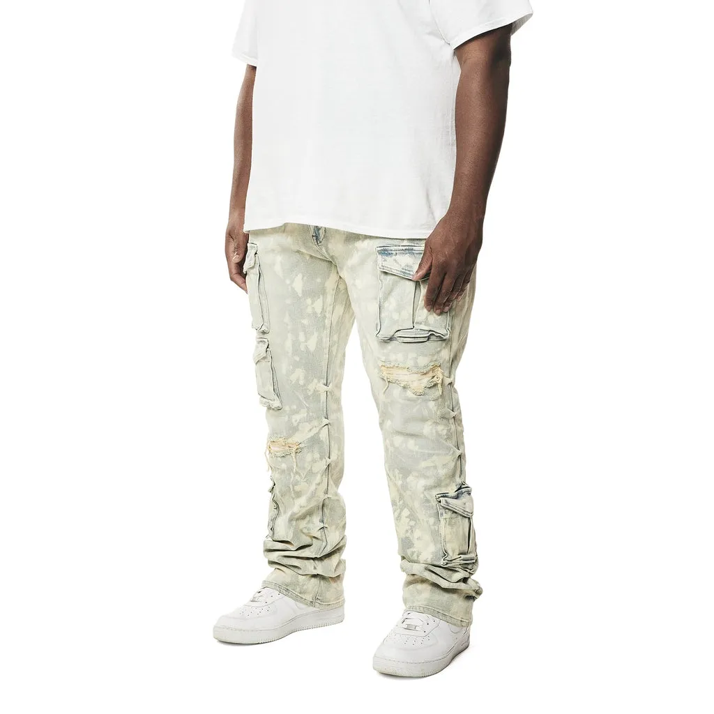 Big and Tall - Utility Multi Colored Cargo Stacked Denim Jeans - Seafoam