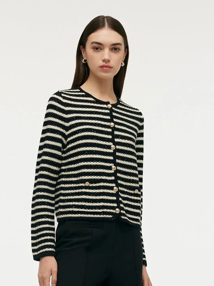 Black And White Stripe Women Cardigan