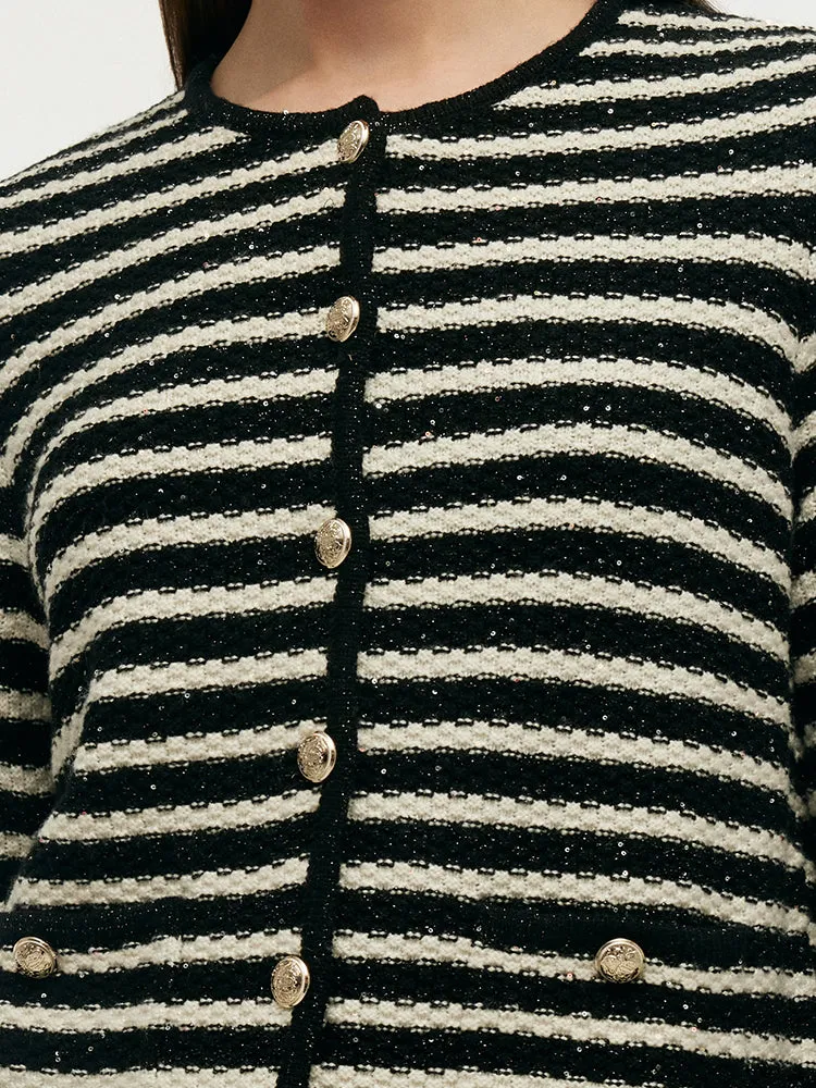 Black And White Stripe Women Cardigan