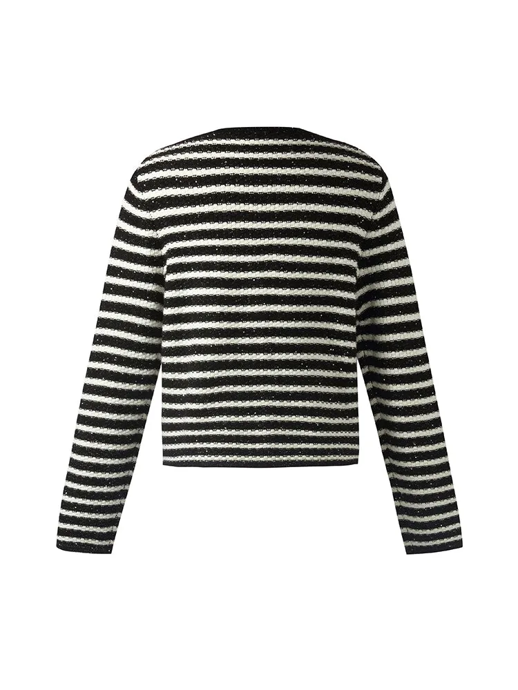 Black And White Stripe Women Cardigan